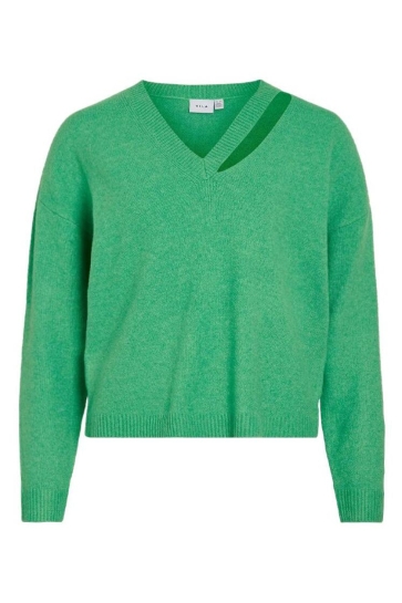 Vila vilovira v-neck l/s slit detail kni Groen