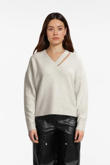 Vila vilovira v-neck l/s slit detail kni Beige