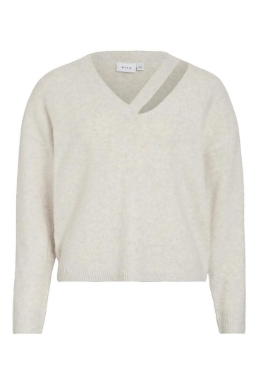 Vila VILOVIRA V-NECK L/S SLIT DETAIL KNI 14112378 SUPER LIGHT NATURAL MELANGE