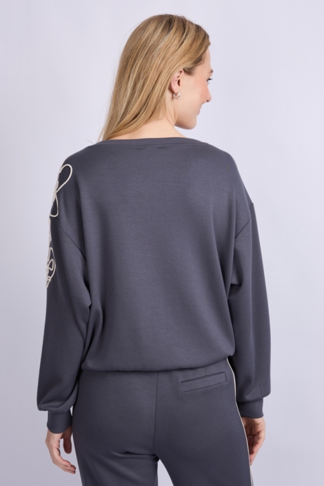 C&S The Label blauwe dames sweater | Model achteraanzicht