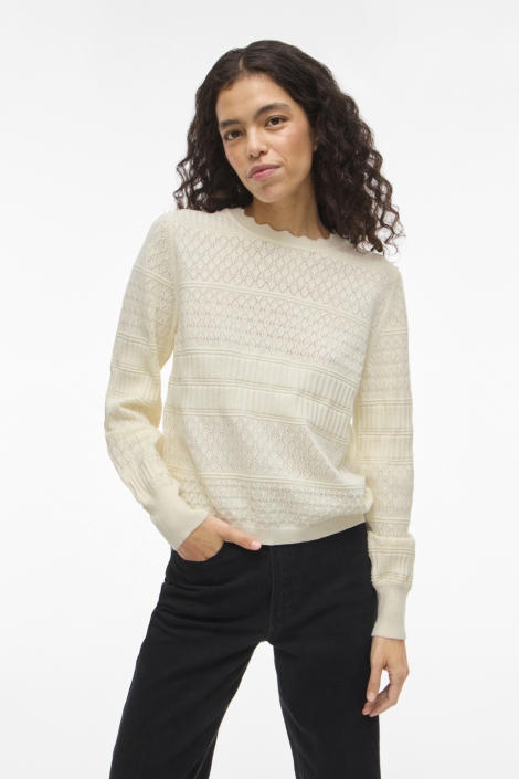 Vila beige dames trui | Model vooraanzicht