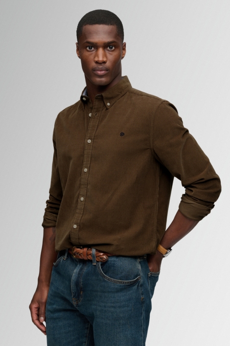 Superdry taupe heren overhemd | Model vooraanzicht