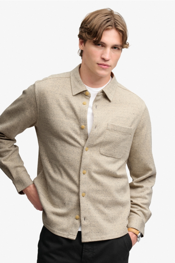 Superdry ecru heren overhemd | Model vooraanzicht