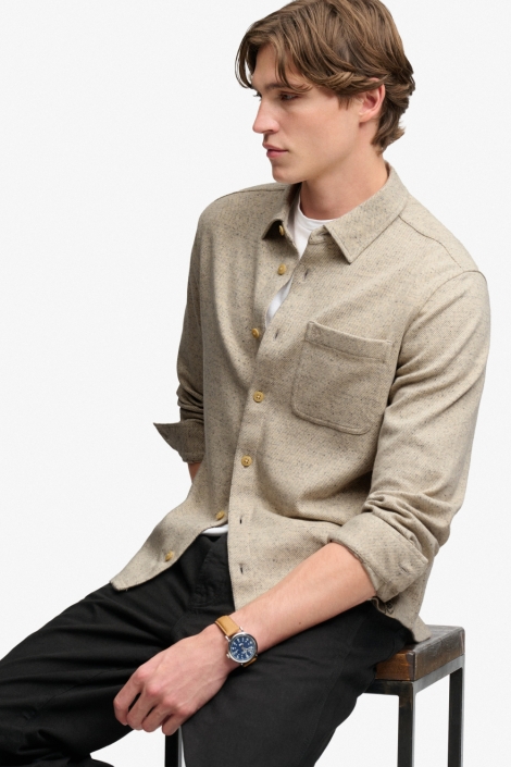 Superdry ecru heren overhemd | Model vooraanzicht
