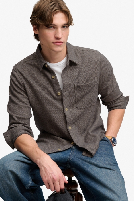 Superdry taupe heren overhemd | Model vooraanzicht