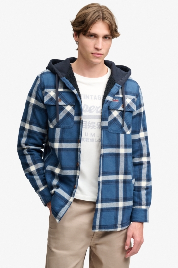 Superdry Overhemd BORG LINED HOODED OVERSHIRT M4011193A Worker Check Ink Blue