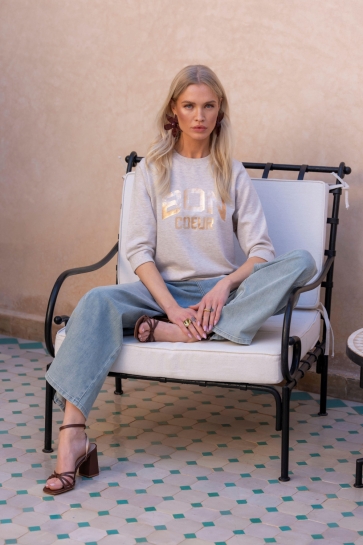 Geisha Trui SWEATER BON COEUR MET KORTE MOUWEN 62071 24 Beige Melange