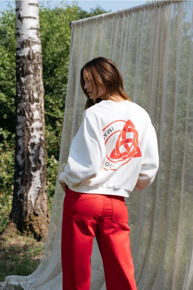 Maicazz ecru dames sweater | Model achteraanzicht