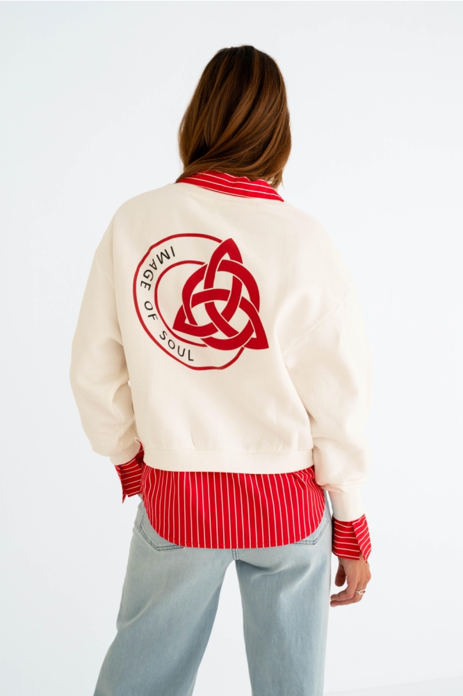 Maicazz ecru dames sweater | Model achteraanzicht