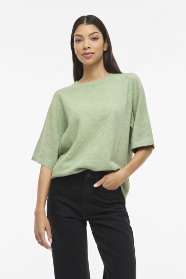 Vila VILIGA 2/4 O-NECK KNIT TOP - NOOS 14113017 SMOKE GREEN/MELANGE
