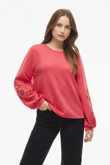 Vila VISANDY L/S DETAIL SWEAT TOP - NOOS 14114310 HIBISCUS