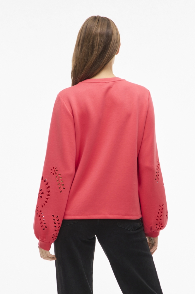 Vila rode dames sweater | Model achteraanzicht