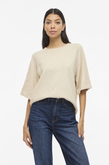 Vila VILIGA 2/4 O-NECK KNIT TOP - NOOS 14113017 BIRCH/MELANGE