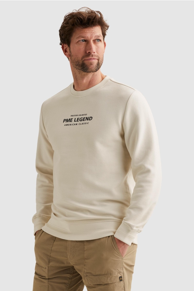 PME legend beige heren sweater | Model zijaanzicht