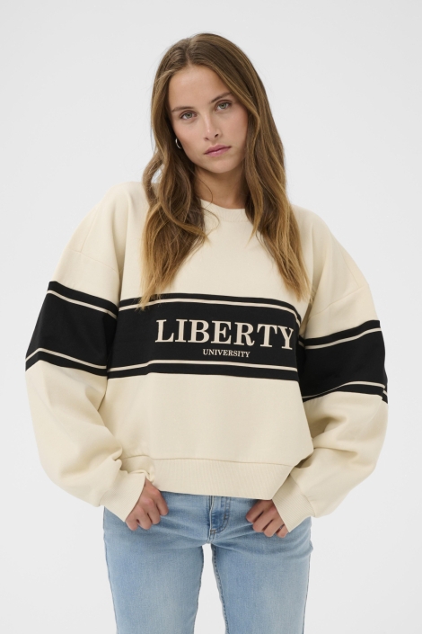 Kaffe ecru dames sweater | Model vooraanzicht