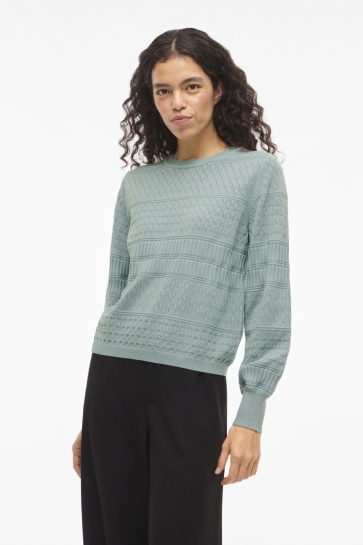 Vila Trui VIMILOS L/S O-NECK POINTELLE TOP - 14113507 BLUE SURF