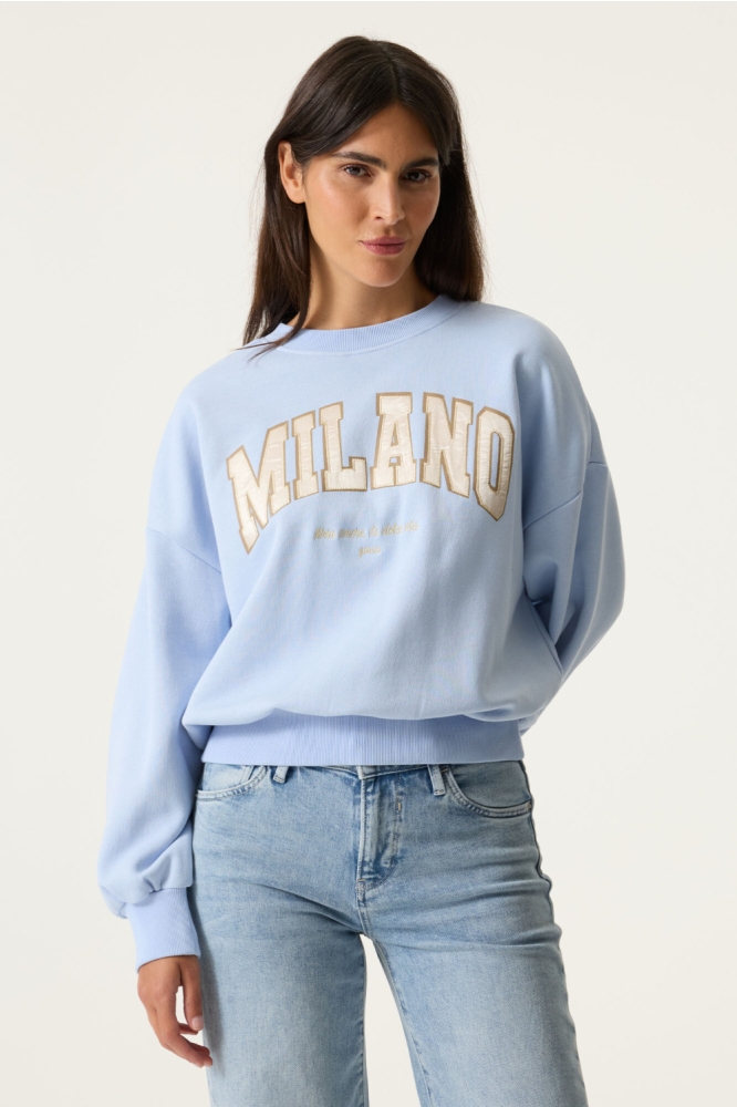 Garcia blauwe dames sweater | Model vooraanzicht