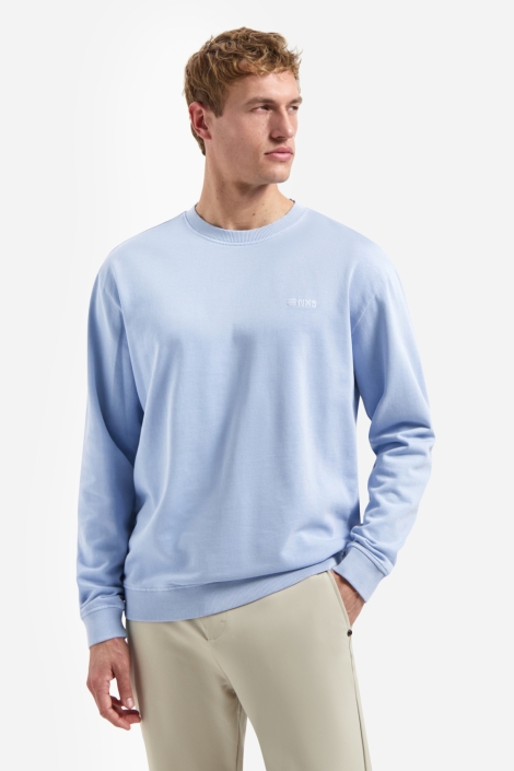 NO-EXCESS blauwe heren sweater | Model vooraanzicht