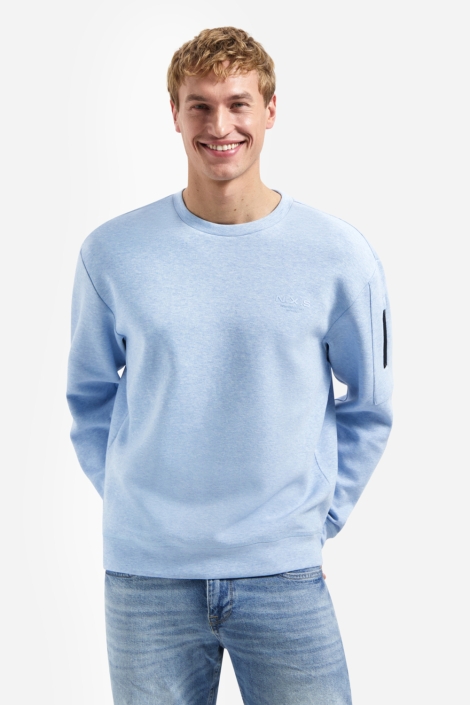 NO-EXCESS blauwe heren sweater | Model vooraanzicht