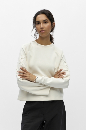 Object Trui OBJANDREA RE L/S O-NECK EMB TOP NOO 23049290 White Sand