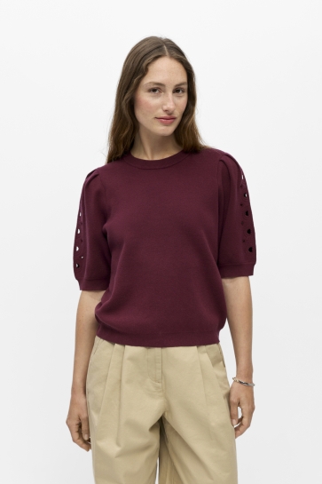 Object Trui OBJYUKI S/S RE KNIT PULLOVER NOOS 23047215 Windsor Wine/Embroidery