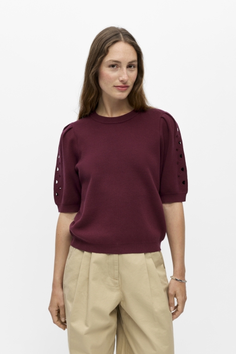 Object bordeaux dames trui | Model vooraanzicht