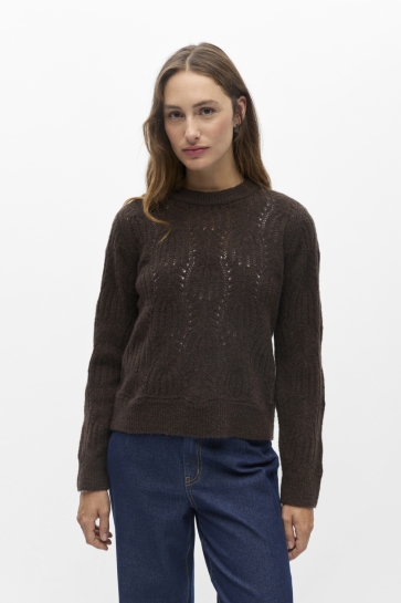 Object Trui OBJARONA L/S RE KNIT PULLOVER 146 23049735 Seal Brown/Melange