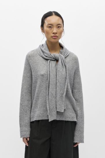 Object Trui OBJCHUMA L/S LO KNIT SCARF PULLOVER 23049644 Light Grey Melange