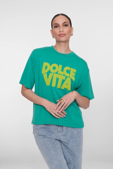 Geisha groene dames t-shirt | Model vooraanzicht
