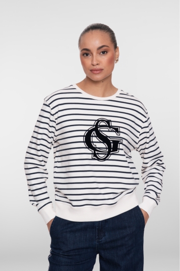 Geisha Trui SWEATER MET STREPEN EN LOGO 62091 41 NAVY/OFF WHITE
