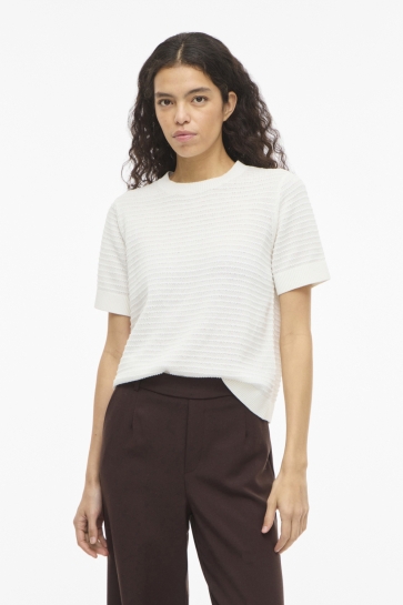 Vila vilollo o-neck s/s detail knit top- Wit