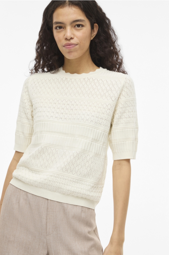 Vila beige dames t-shirt | Model vooraanzicht