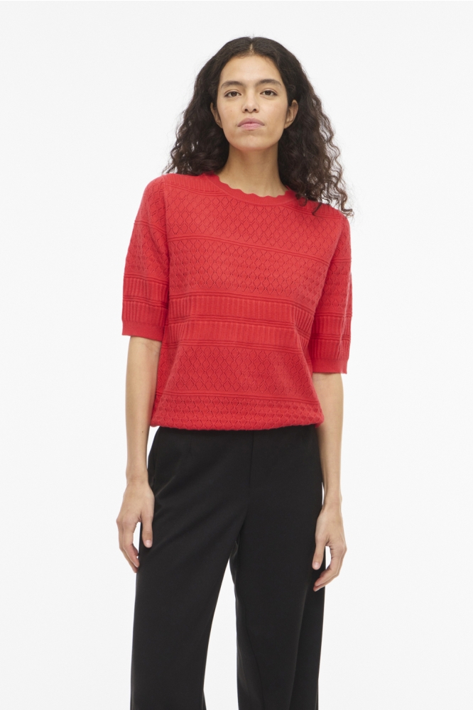 Vila rode dames trui | Model vooraanzicht