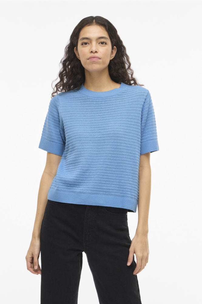 Vila blauwe dames trui | Model vooraanzicht