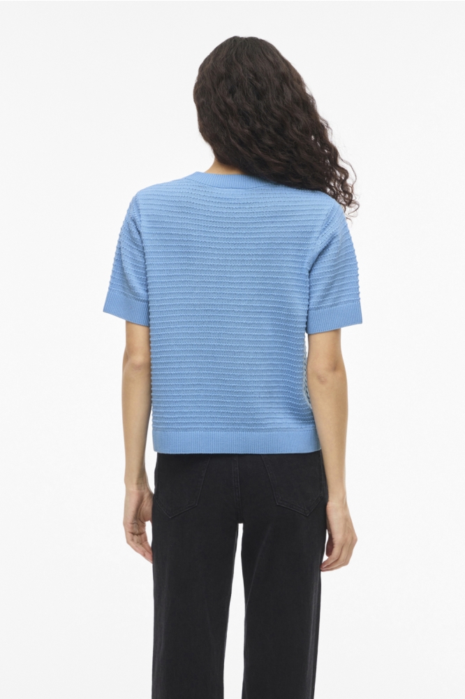 Vila blauwe dames trui | Model achteraanzicht