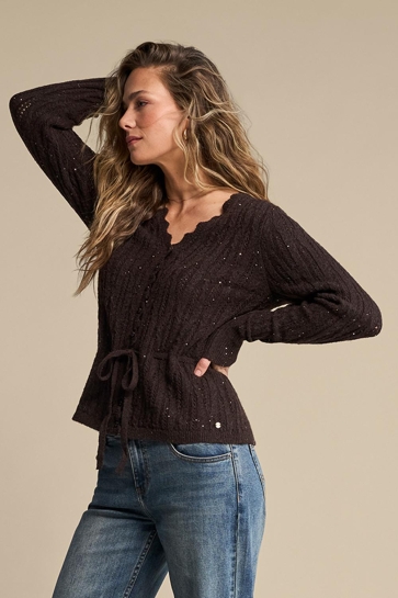 Red Button cardigan ajour sparkle Bruin
