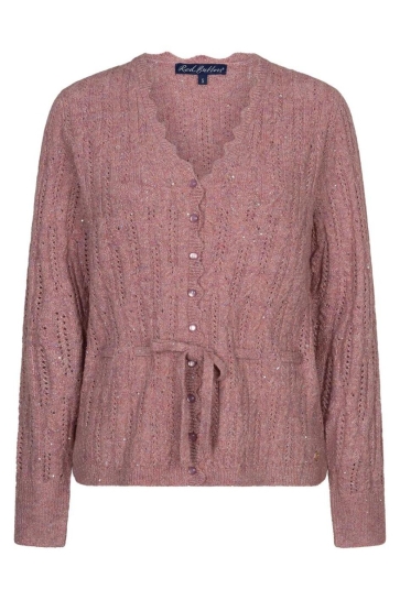 Red Button Vest CARDIGAN AJOUR SPARKLE SRB5039 Mauve