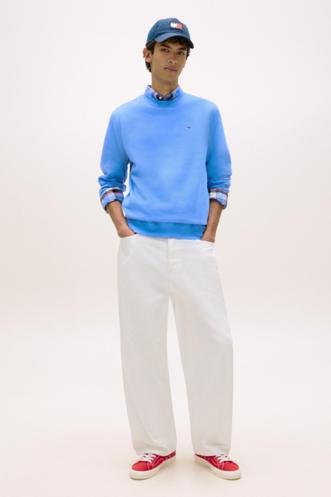 Tommy Jeans blauwe heren sweater | Model vooraanzicht