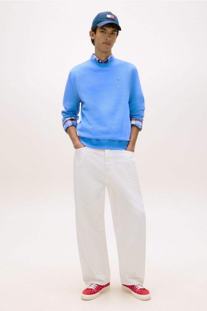 Tommy Jeans blauwe heren sweater | Model vooraanzicht