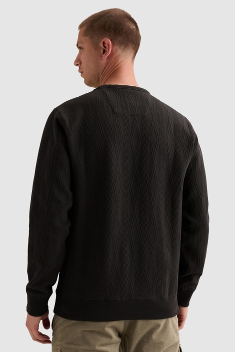 PME legend blauwe heren trui | Model achteraanzicht