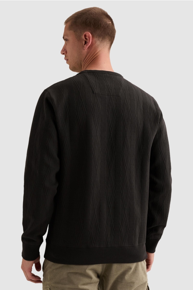 PME legend blauwe heren trui | Model achteraanzicht