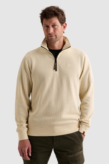 PME legend half zip collar flat knit look Ecru