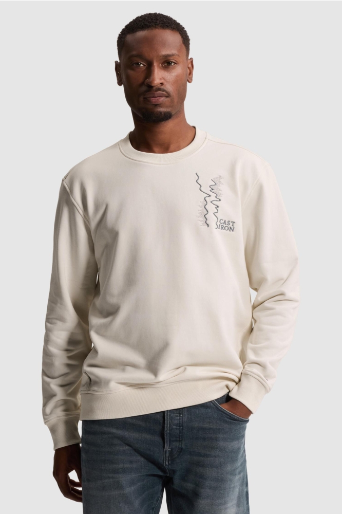 Cast Iron beige heren sweater | Model vooraanzicht