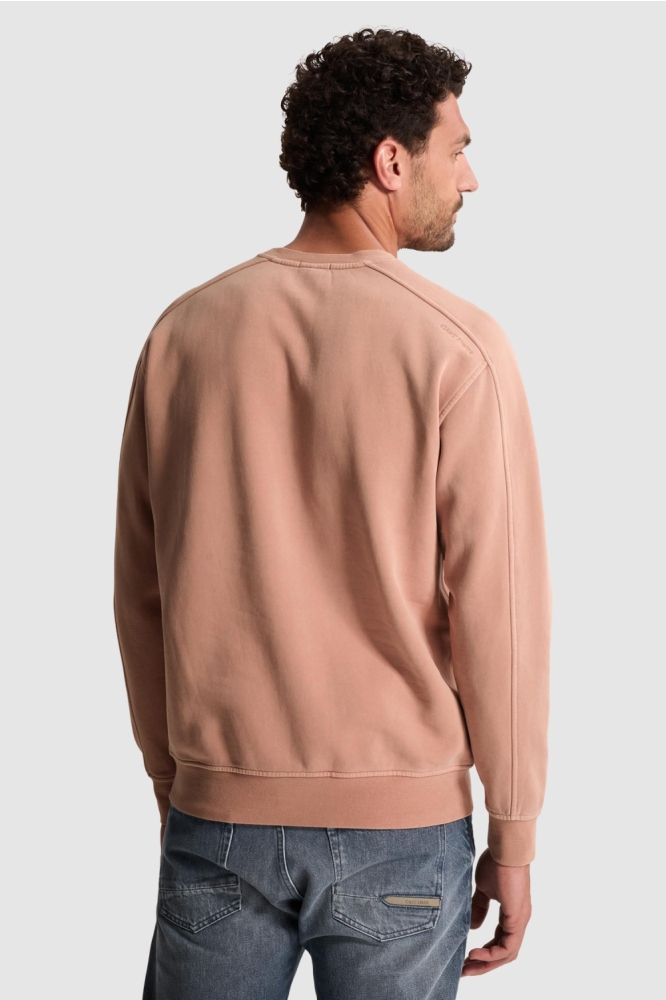 Cast Iron oranje heren sweater | Model achteraanzicht
