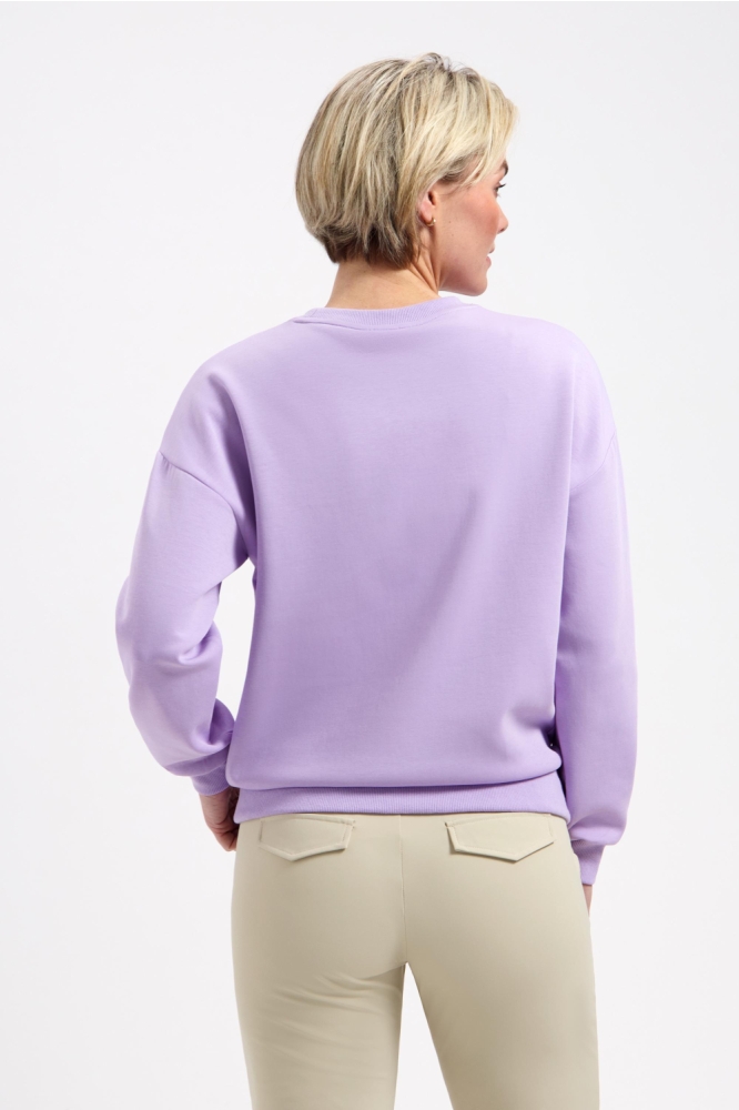 Lady Day paarse dames sweater | Model achteraanzicht