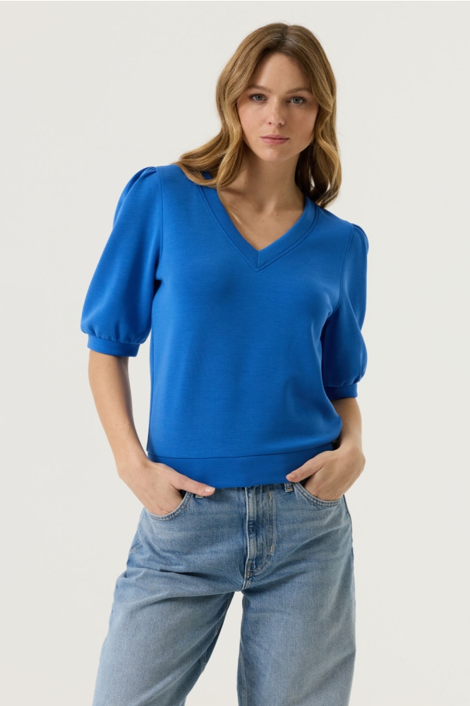 Garcia blauwe dames sweater | Model vooraanzicht