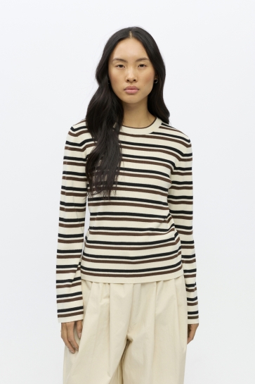 Object Trui OBJESTER L/S RE KNIT PULLOVER NOOS 23050584 Birch/Black+carafe