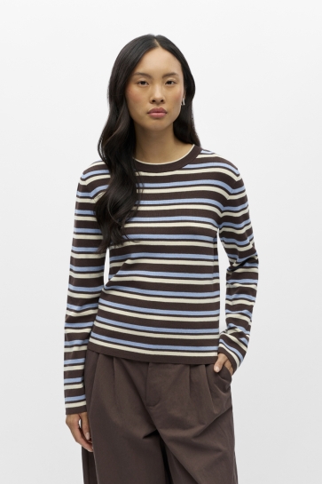 Object Trui OBJESTER L/S RE KNIT PULLOVER NOOS 23050584 Seal Brown/Serenity