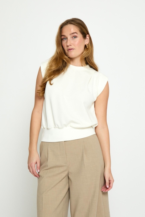 Minus ecru dames sweater | Model vooraanzicht