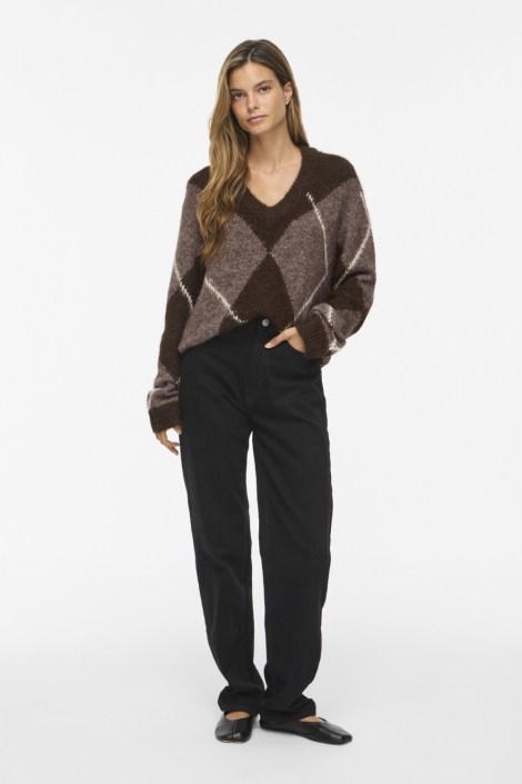 Vila bruine dames trui | Model vooraanzicht